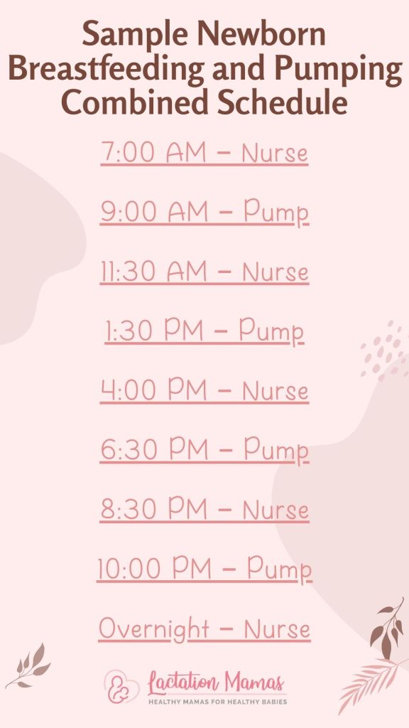 Sample newborn breastfeeding and pumping combined schedule.